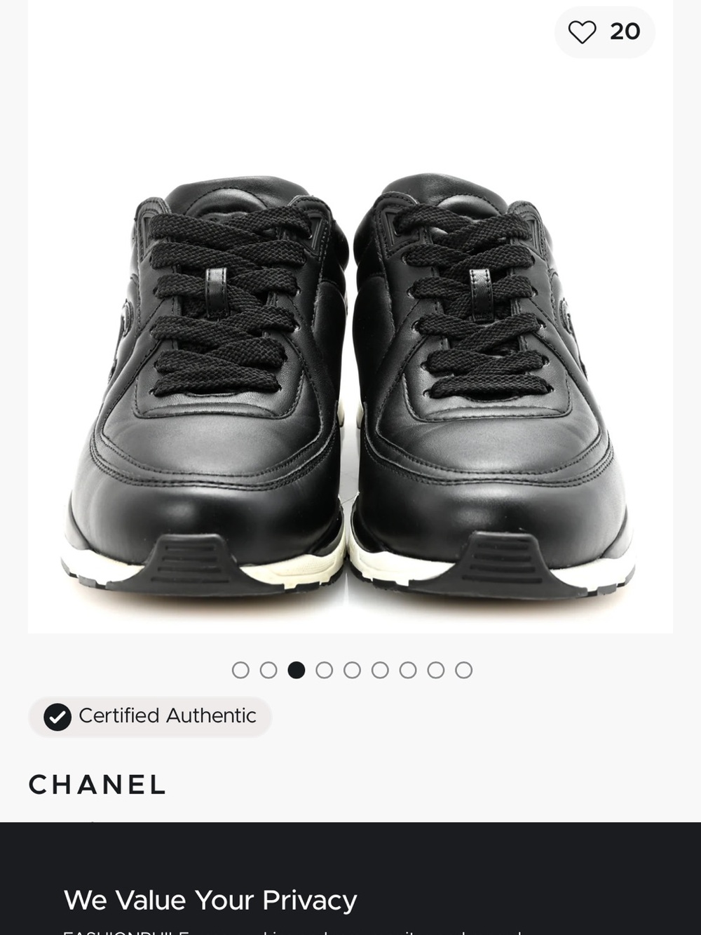 CHANEL womans Black Leather Low-Top Sneakers with Contrasting White Sole, size38